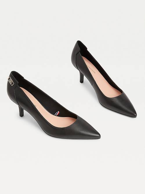 Black Tommy Hilfiger Essential Pointed Low Leather Pumps Women's Heels | TH479GTP