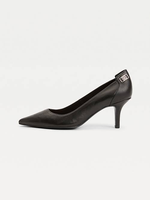 Black Tommy Hilfiger Essential Pointed Low Leather Pumps Women's Heels | TH479GTP