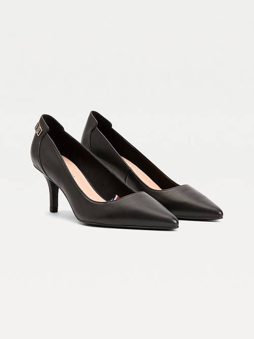 Black Tommy Hilfiger Essential Pointed Low Leather Pumps Women\'s Heels | TH479GTP