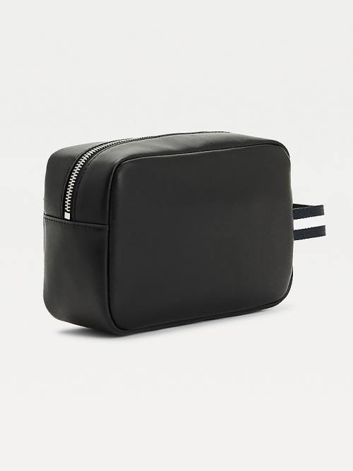 Black Tommy Hilfiger Essential Recycled Leather Washbag Men's Bags | TH764XKB