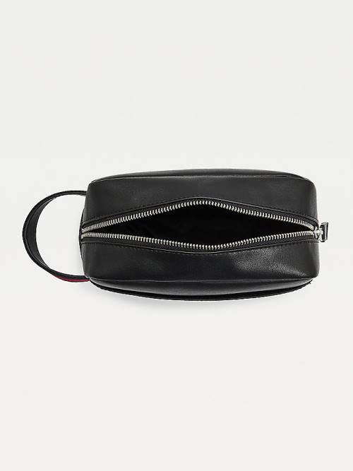 Black Tommy Hilfiger Essential Recycled Leather Washbag Men's Bags | TH764XKB