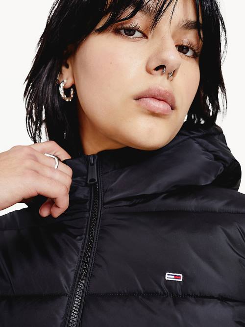 Black Tommy Hilfiger Essential Recycled Hooded Down Puffer Women's Jackets | TH945AIJ