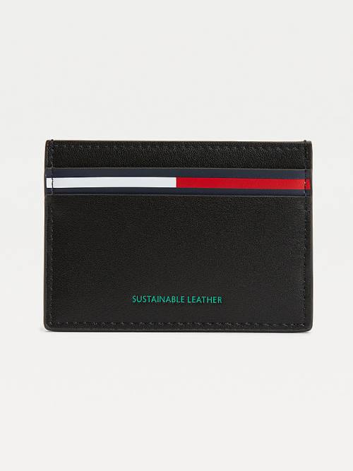 Black Tommy Hilfiger Essential Recycled Leather Card Holder Men's Wallets | TH950SQW