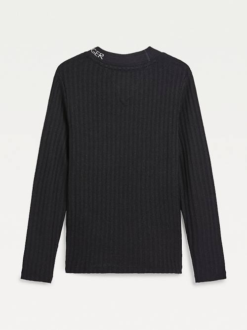 Black Tommy Hilfiger Essential Rib-Knit Long Sleeve Girls' T Shirts | TH685ZAR