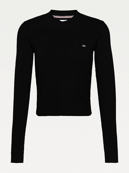 Black Tommy Hilfiger Essential Rib-Knit Jumper Women's Sweaters | TH801FRI