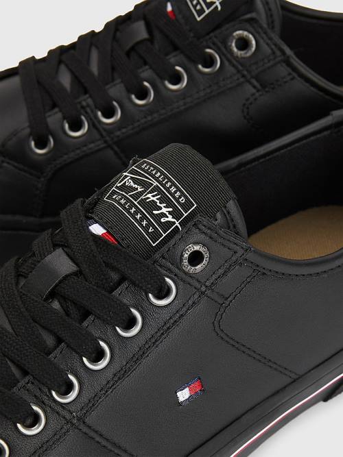 Black Tommy Hilfiger Essential Signature Leather Men's Sneakers | TH670TDZ