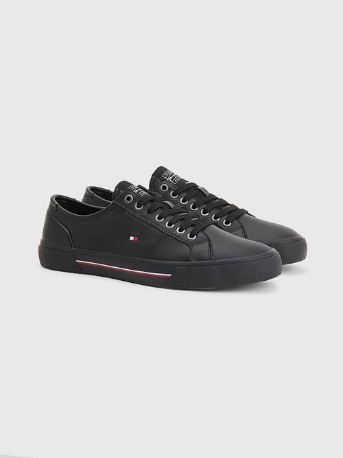 Black Tommy Hilfiger Essential Signature Leather Men\'s Sneakers | TH670TDZ