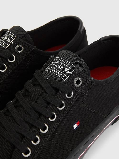 Black Tommy Hilfiger Essential Signature Canvas Men's Sneakers | TH714VIZ