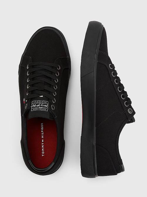 Black Tommy Hilfiger Essential Signature Canvas Men's Sneakers | TH714VIZ