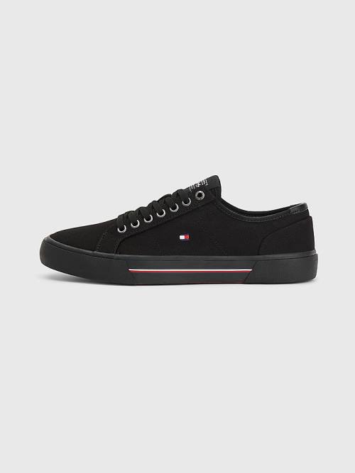 Black Tommy Hilfiger Essential Signature Canvas Men's Sneakers | TH714VIZ