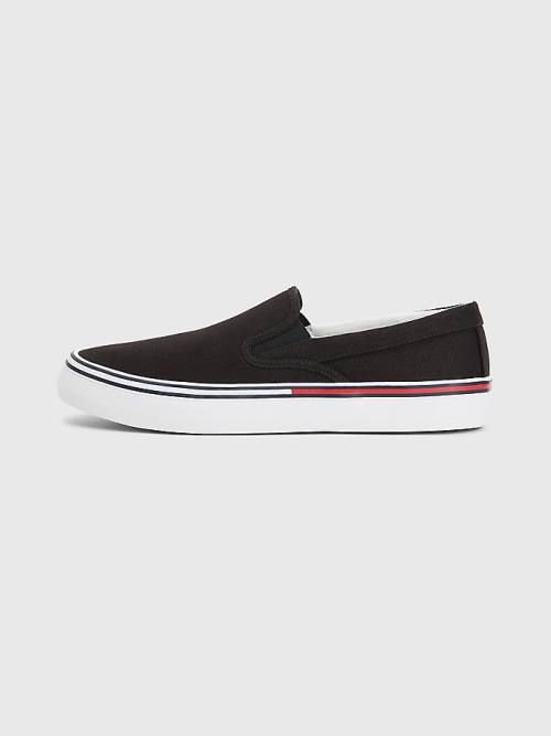 Black Tommy Hilfiger Essential Signature Slip-On Men's Sneakers | TH971HBG