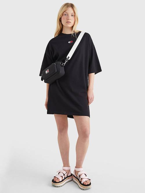 Black Tommy Hilfiger Essential Tommy Badge Mini Women's Dress | TH801OMP