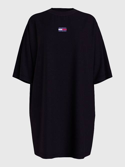 Black Tommy Hilfiger Essential Tommy Badge Mini Women's Dress | TH801OMP