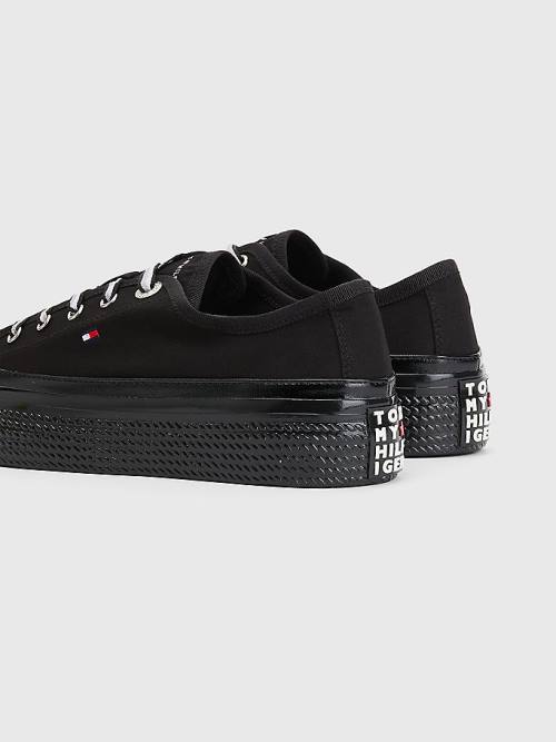 Black Tommy Hilfiger Essential Vulcanised Flatform Women's Sneakers | TH524LJN