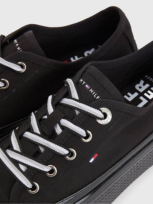 Black Tommy Hilfiger Essential Vulcanised Flatform Women's Sneakers | TH524LJN