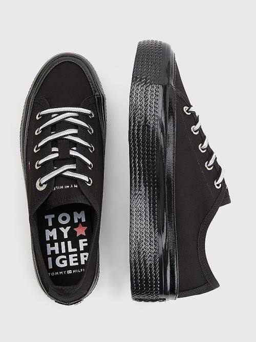 Black Tommy Hilfiger Essential Vulcanised Flatform Women's Sneakers | TH524LJN