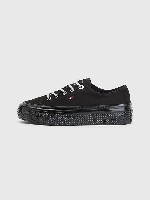 Black Tommy Hilfiger Essential Vulcanised Flatform Women's Sneakers | TH524LJN