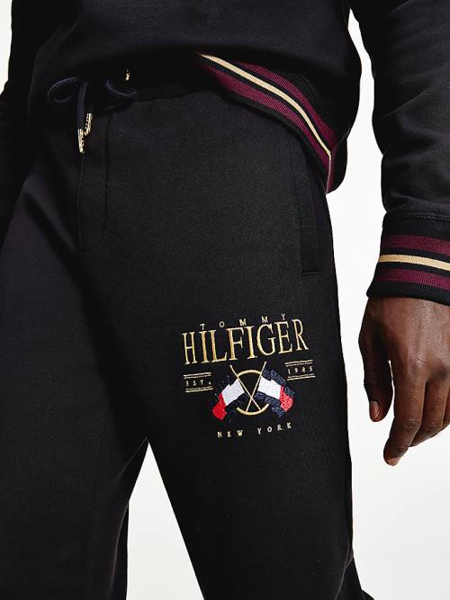 Black Tommy Hilfiger Exclusive Flag Logo Joggers Men's Pants | TH237NUX