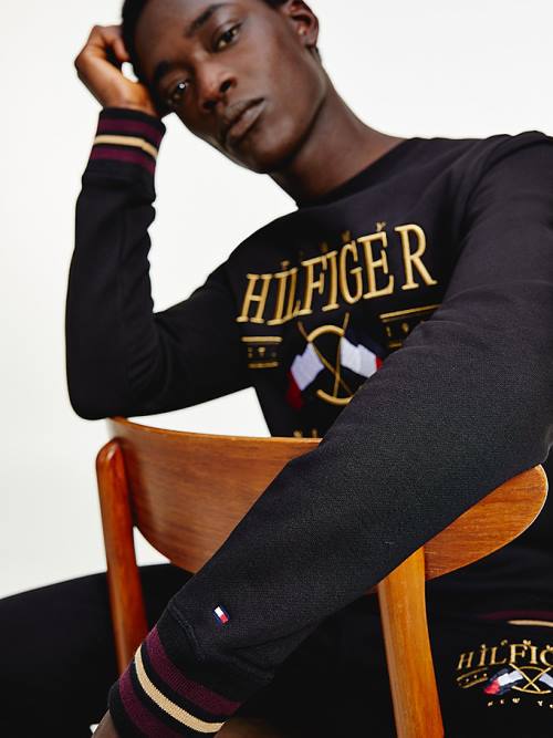 Black Tommy Hilfiger Exclusive Flag Logo Men's Sweatshirts | TH952ZHD