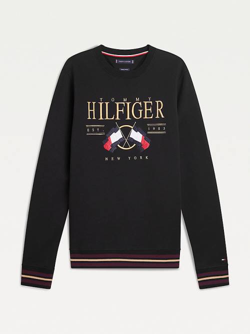 Black Tommy Hilfiger Exclusive Flag Logo Men's Sweatshirts | TH952ZHD