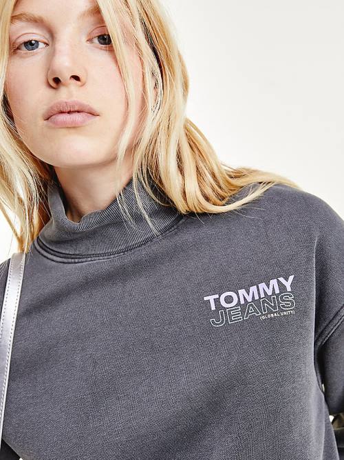 Black Tommy Hilfiger Faded Boxy Turtleneck Women's Sweatshirts | TH906QHP