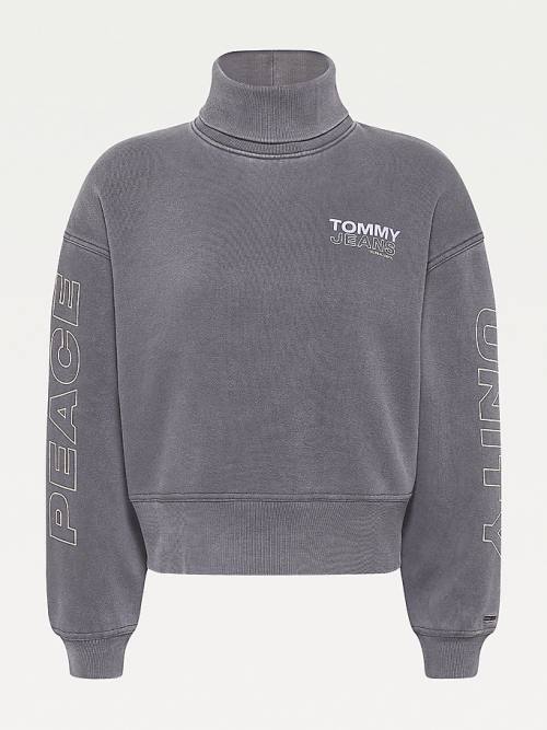 Black Tommy Hilfiger Faded Boxy Turtleneck Women's Sweatshirts | TH906QHP