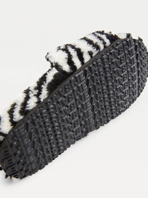 Black Tommy Hilfiger Faux Fur Zebra Slides Women's Sandals | TH463ABN