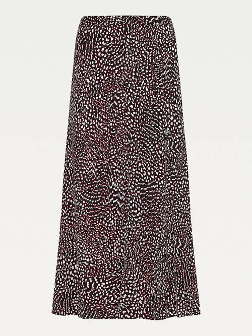 Black Tommy Hilfiger Feather Print Relaxed Fit Midi Women's Skirts | TH309WCJ