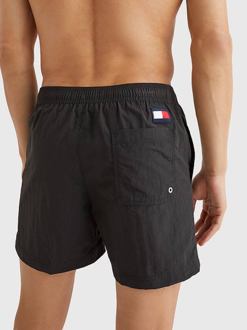 Black Tommy Hilfiger Flag Mid Length Drawstring Shorts Men's Swimwear | TH123WQK