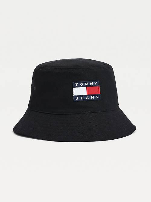 Black Tommy Hilfiger Flag Patch Bucket Women\'s Hats | TH602DMT