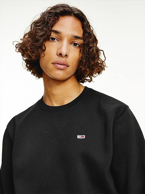 Black Tommy Hilfiger Flag Patch Fleece Men's Sweatshirts | TH241QTH