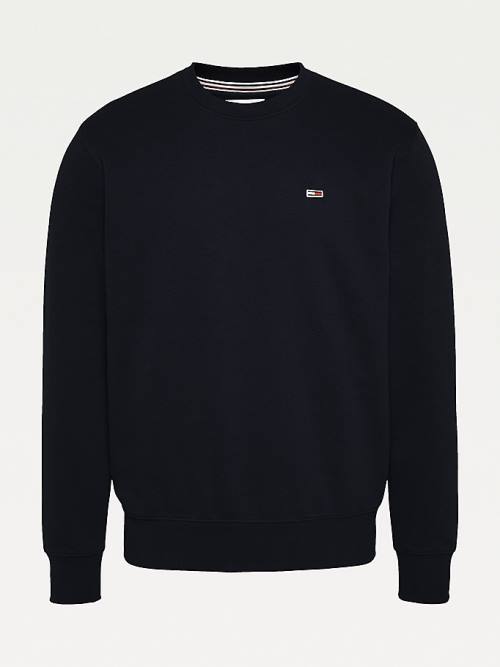 Black Tommy Hilfiger Flag Patch Fleece Men's Sweatshirts | TH241QTH