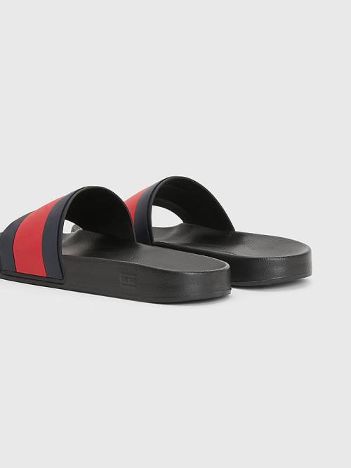 Black Tommy Hilfiger Flag Pool Slides Men's Sandals | TH481IRB