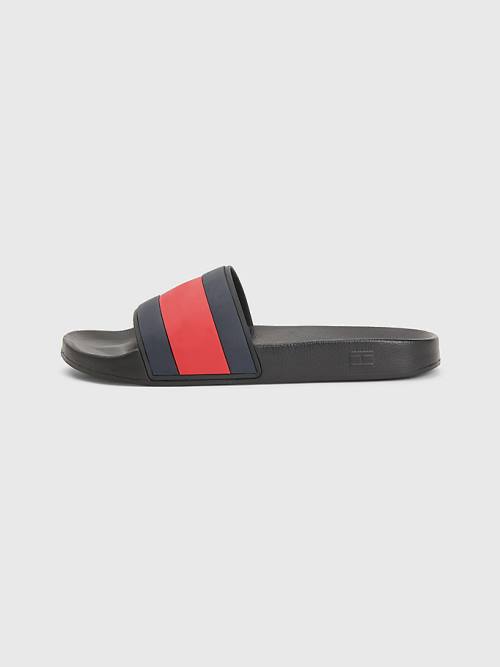 Black Tommy Hilfiger Flag Pool Slides Men's Sandals | TH481IRB