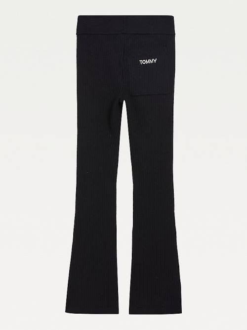 Black Tommy Hilfiger Flared Rib-Knit Girls' Pants | TH650ABN