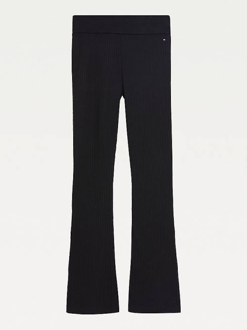 Black Tommy Hilfiger Flared Rib-Knit Girls\' Pants | TH650ABN