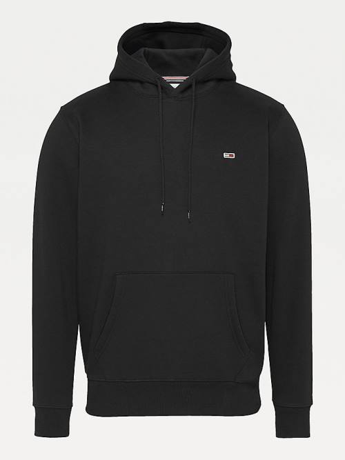 Black Tommy Hilfiger Fleece Flag Patch Men's Hoodie | TH438GQC