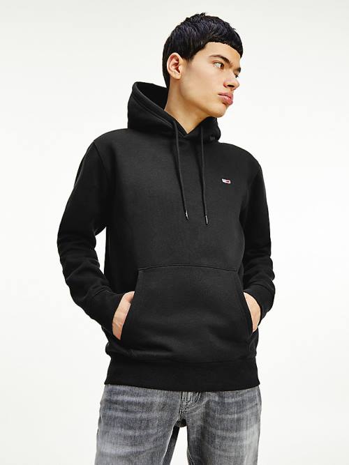 Black Tommy Hilfiger Fleece Flag Patch Men\'s Hoodie | TH438GQC