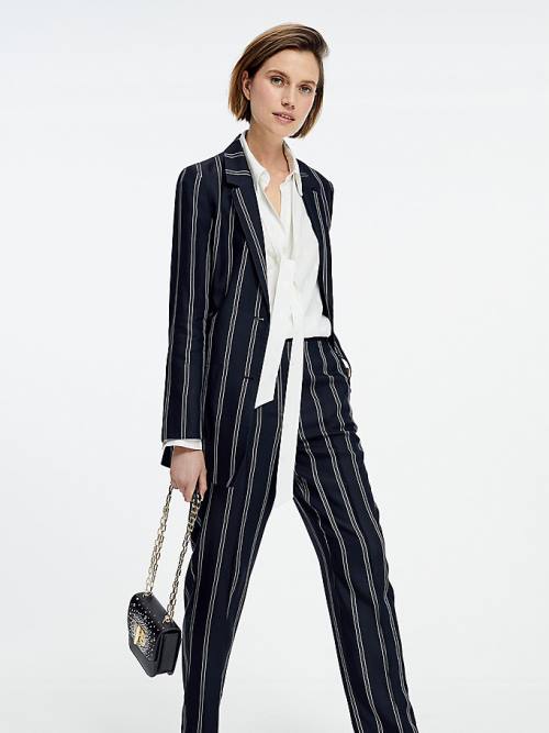 Black Tommy Hilfiger Fluid Stripe Relaxed Fit Women's Blazers | TH918BHY