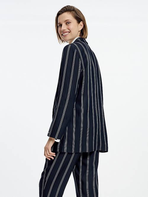 Black Tommy Hilfiger Fluid Stripe Relaxed Fit Women's Blazers | TH918BHY