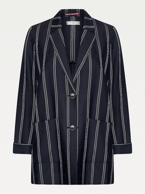 Black Tommy Hilfiger Fluid Stripe Relaxed Fit Women's Blazers | TH918BHY