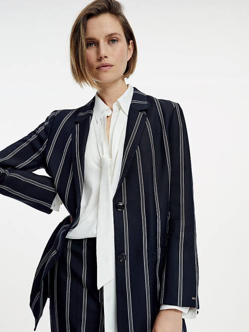 Black Tommy Hilfiger Fluid Stripe Relaxed Fit Women\'s Blazers | TH918BHY