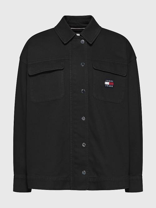 Black Tommy Hilfiger Garment Dyed Organic Cotton Overshirt Women's Shirts | TH316MOY