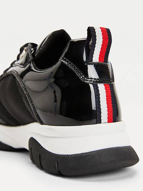 Black Tommy Hilfiger Glitter Flag Patent Girls' Sneakers | TH264DAT