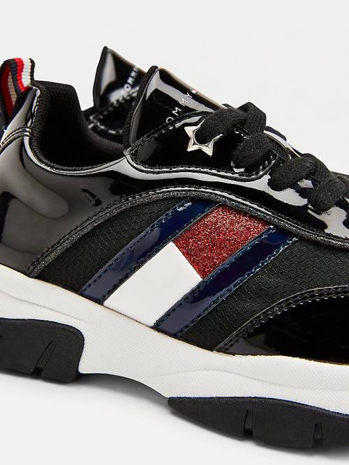 Black Tommy Hilfiger Glitter Flag Patent Girls' Sneakers | TH264DAT