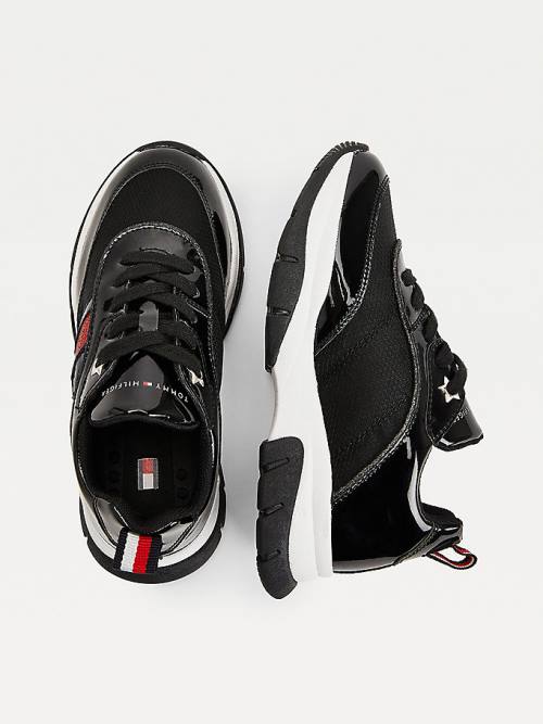 Black Tommy Hilfiger Glitter Flag Patent Girls' Sneakers | TH264DAT