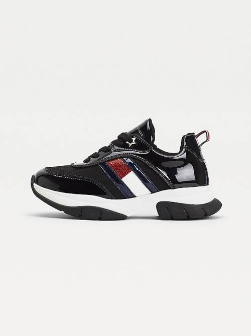 Black Tommy Hilfiger Glitter Flag Patent Girls' Sneakers | TH264DAT