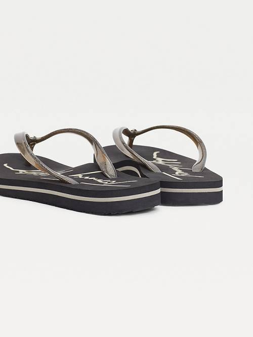 Black Tommy Hilfiger Glitter Strap Flip-Flops Women's Sandals | TH061GXB