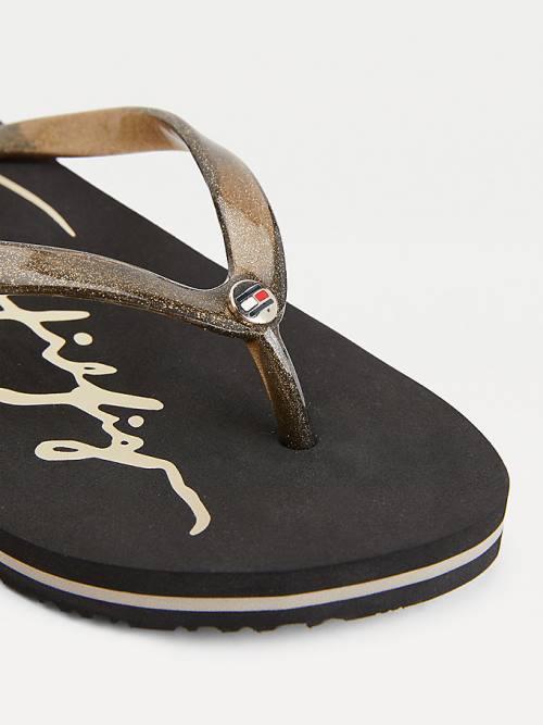 Black Tommy Hilfiger Glitter Strap Flip-Flops Women's Sandals | TH061GXB