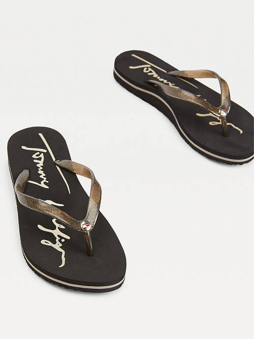 Black Tommy Hilfiger Glitter Strap Flip-Flops Women's Sandals | TH061GXB